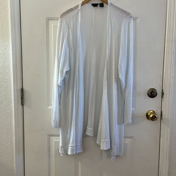 Tahari Woman's Plus-Size White 100% Linen Open-Front Cardigan Sweater Sz 2x - Picture 3 of 8